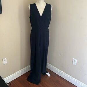 Alex Marie Barbara Split V-Neck Crossover Waist Sleeveless Blue Jumpsuit Size: 8